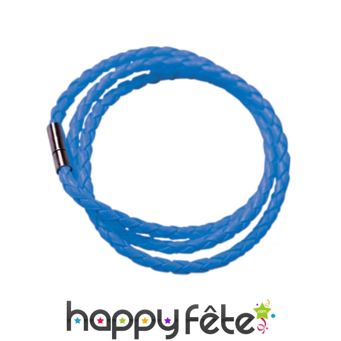 Triple bracelet tressé bleu fluo corde simili cuir