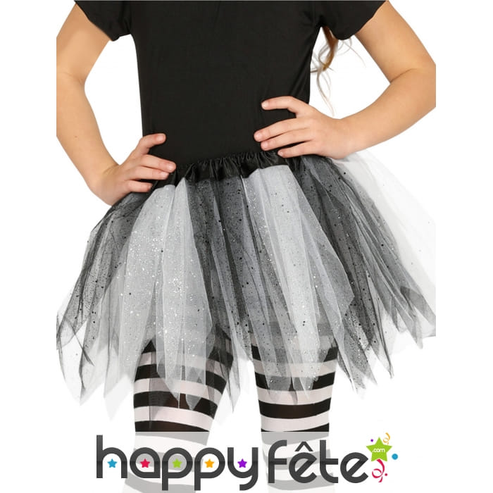 Tutu bicolore tulle noir blanc à paillettes fille