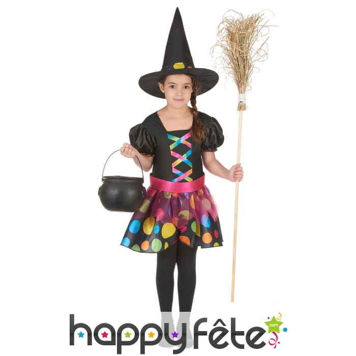 Tenue colorée à gros pois de petite sorcière
