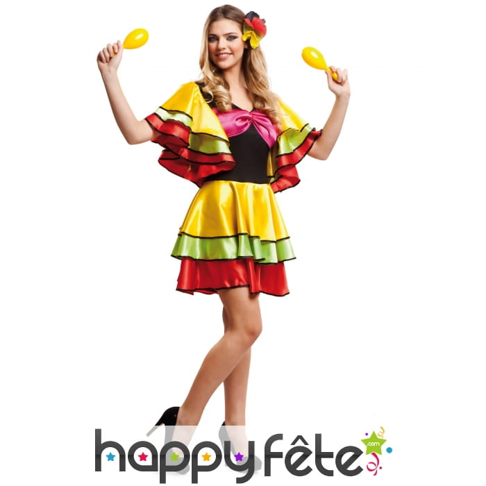 Tenue colorée à volants courte danseuse de samba