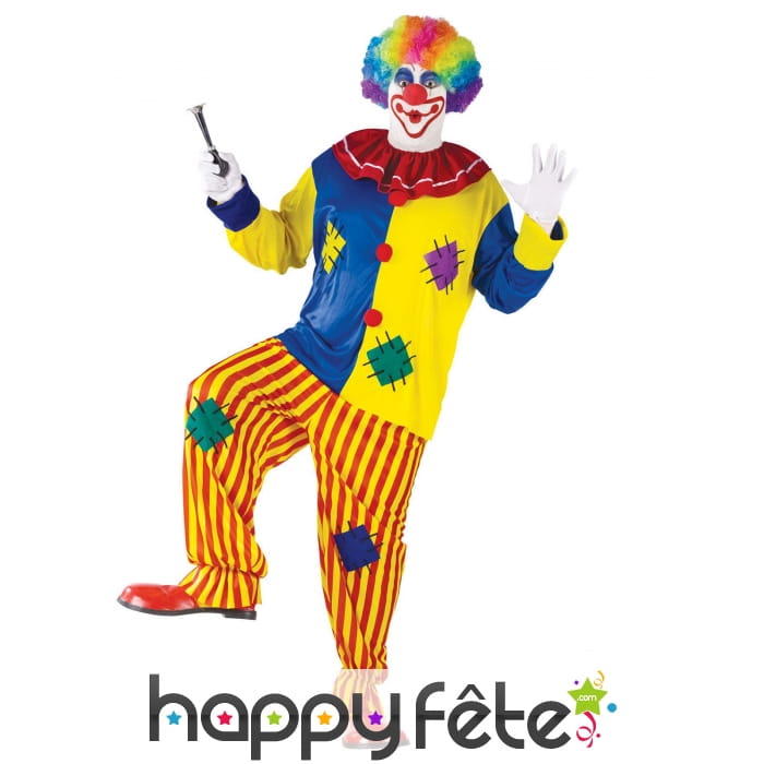 Tenue colorée de clown rapiécé pour homme