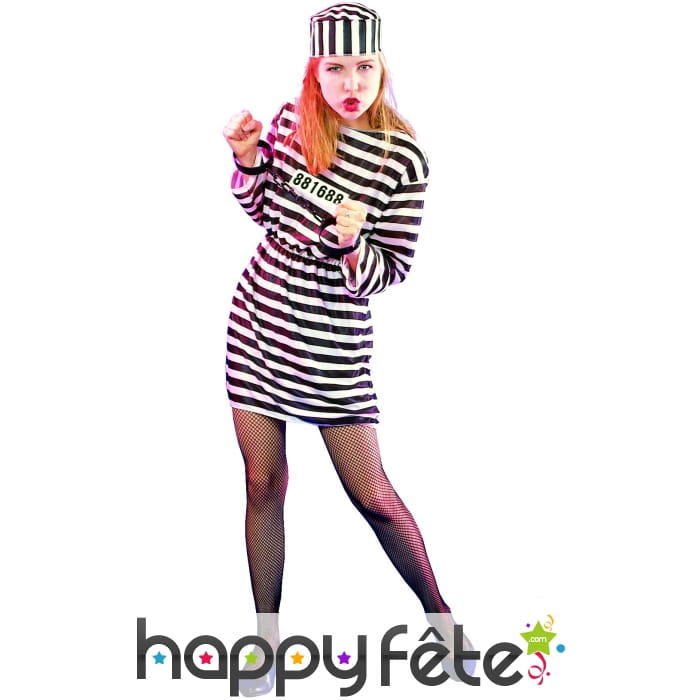 Tenue courte de prisonnière à rayures