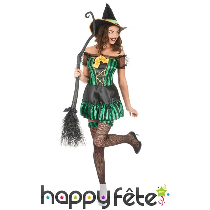 Tenue courte de sorcière verte et noire pour femme