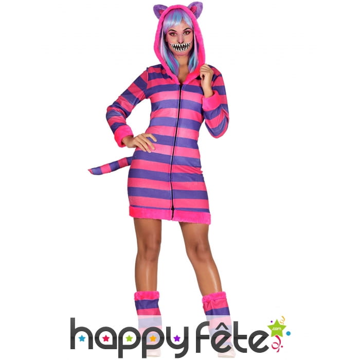Tenue de chat violet rayé pour femme