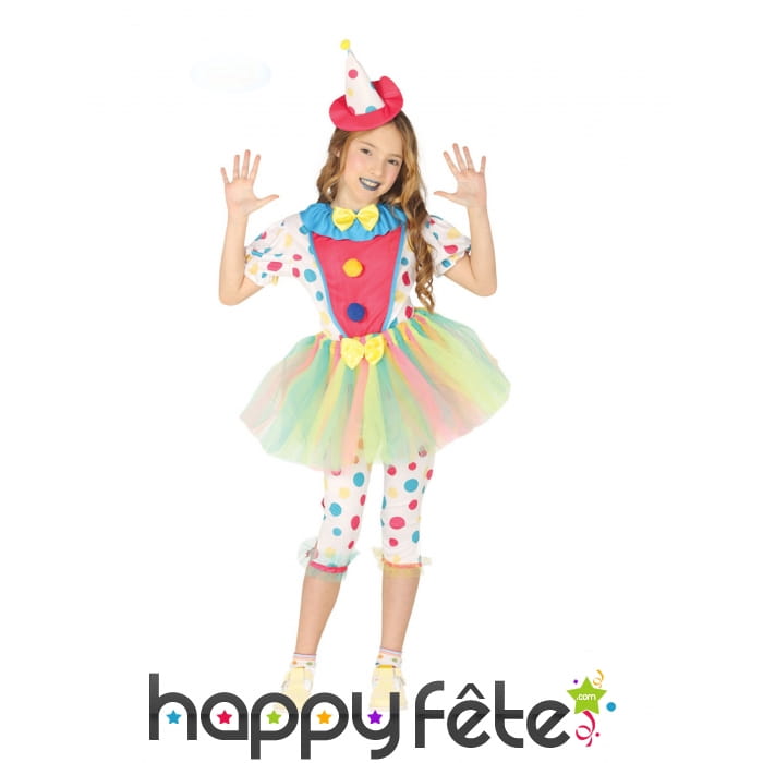 Tenue de clown à pois avec tutu et chapeau, enfant