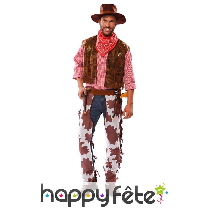 Tenue de cowboy chaps vachette pour adulte