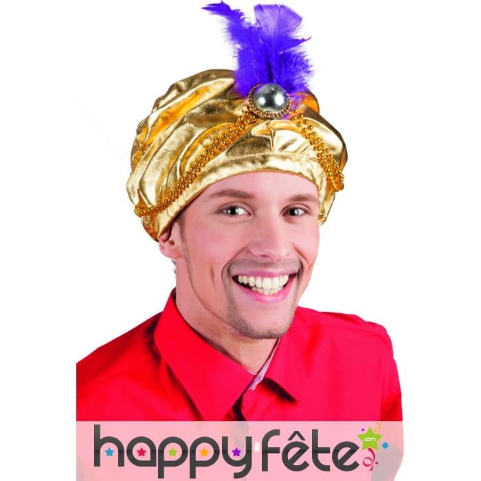 Turban doré de sultan avec plume