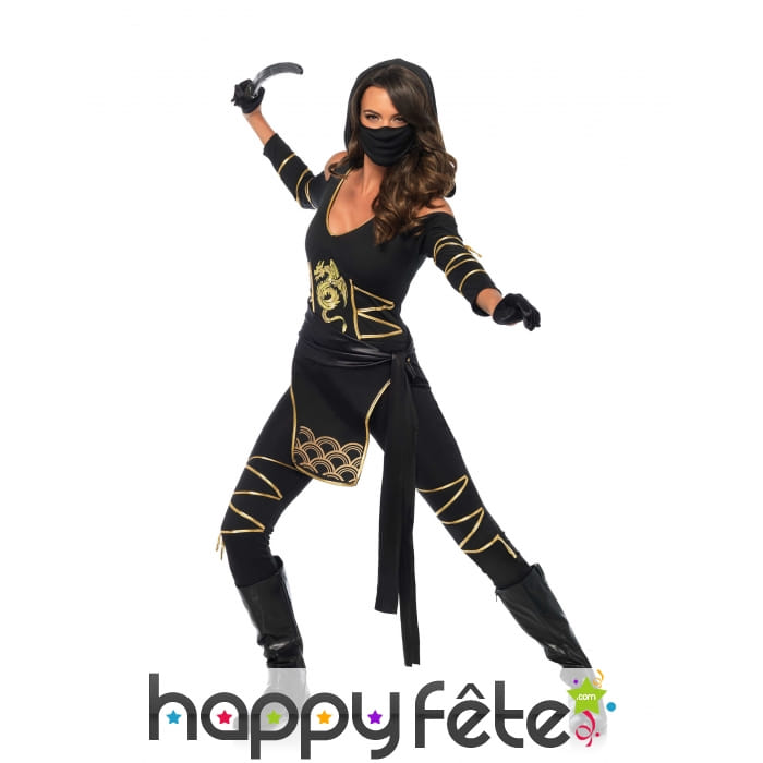 Tenue de femme ninja or noir