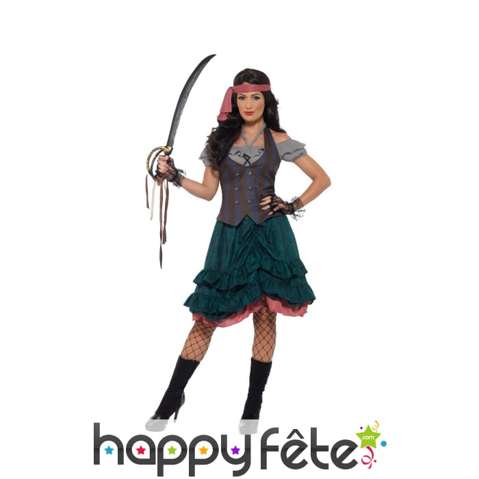 Tenue de femme pirate avec robe verte