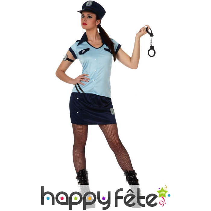 Tenue de femme policier bleue en jupe