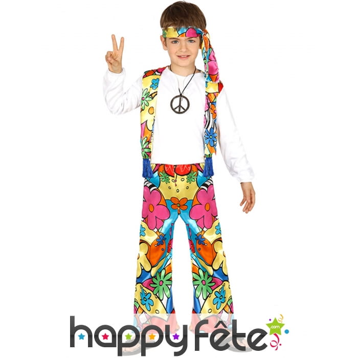 Tenue de hippie Peace and Love fleurie enfant