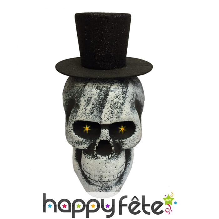 Tête de mort à paillettes chapeau noir