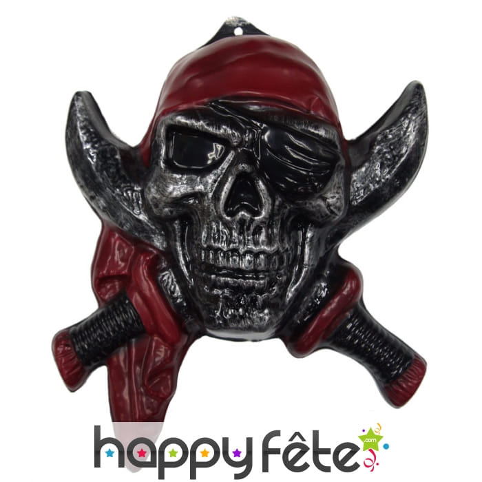 Tête de mort pirate décorative en pvc de 35x31cm