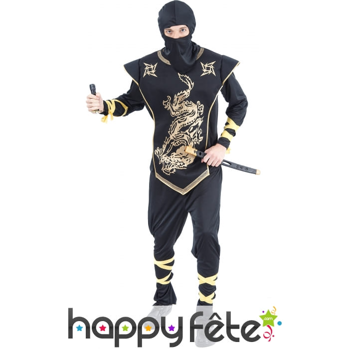 Tenue de ninja noir et doré pour adulte