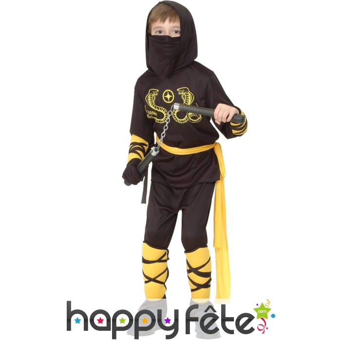 Tenue de ninja noir motifs jaunes pour garçon