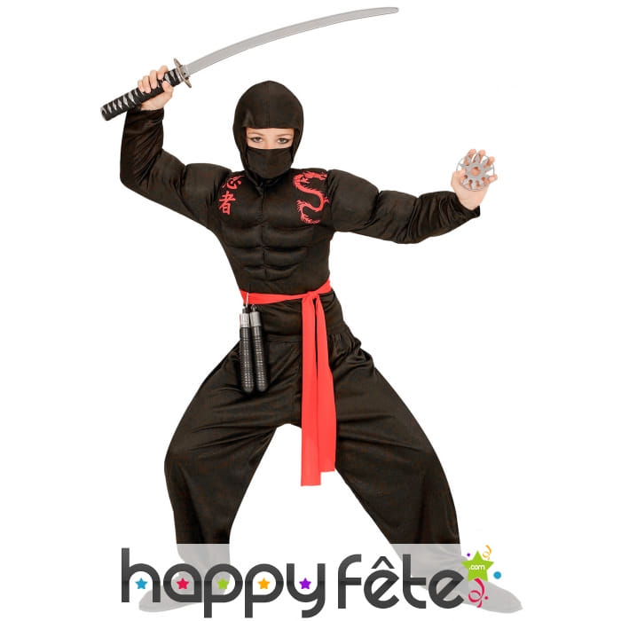 Tenue de ninja noir musclé rembourré pour enfant