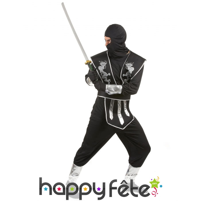 Tenue de ninja noire et argentée pour homme