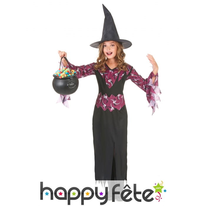 Tenue de petite sorcière avec motifs têtes de mort