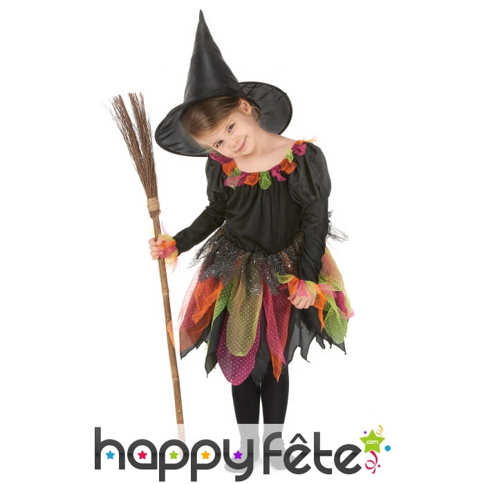Tenue de petite sorcière avec tulles multicolores