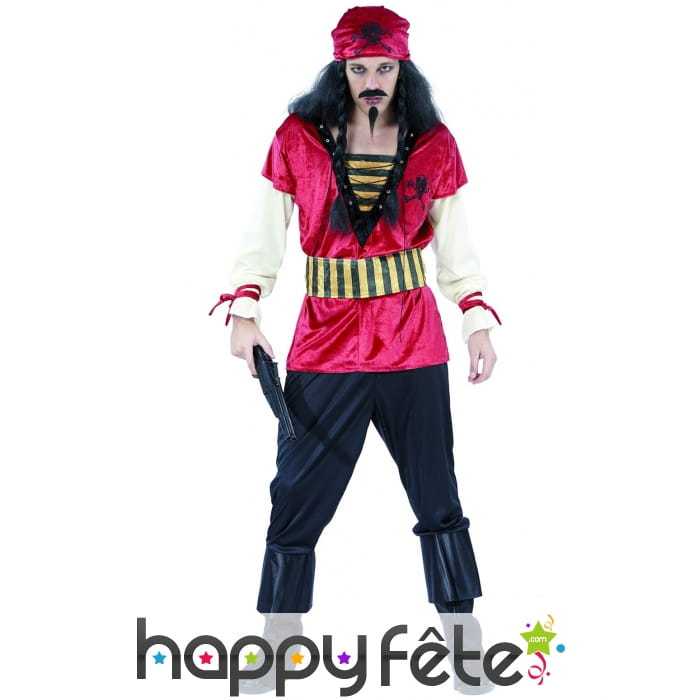 Tenue de pirate imitation velours rouge