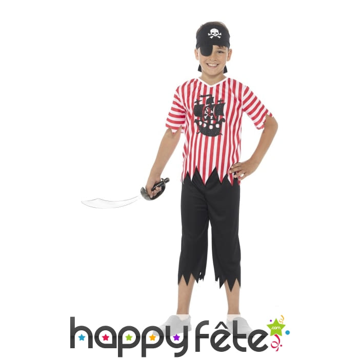 Tenue de pirate rayée rouge et blanche pour enfant