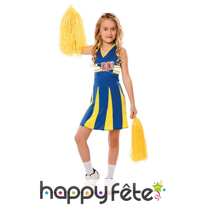 Tenue de pom pom girl jaune et bleue pour enfant