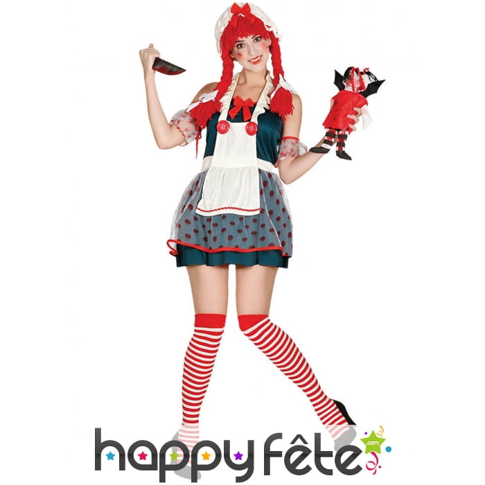 Tenue de poupée de chiffon noire et rouge femme