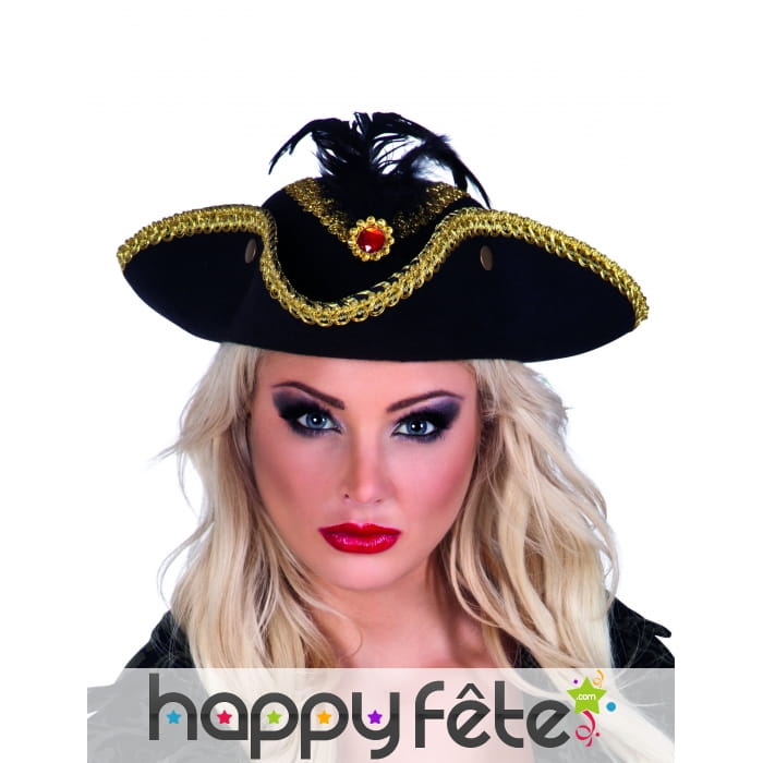 Tricorne de pirate contour doré pour femme