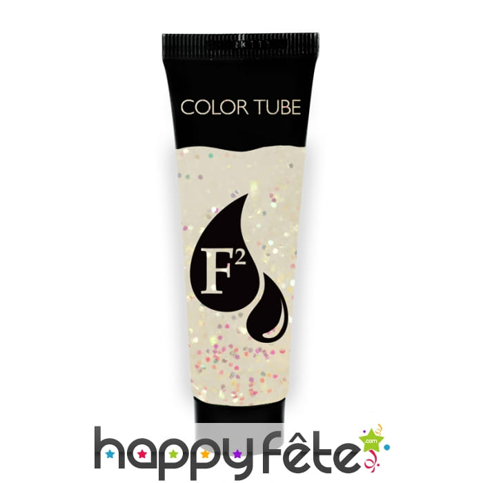 Tube de paillettes multicolores, irisé.
