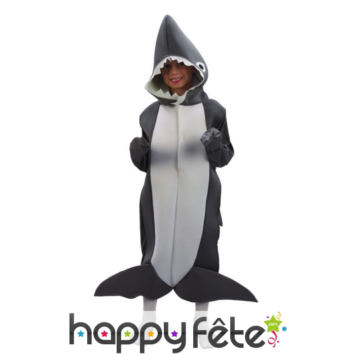 Tenue de requin gris et blanc pour enfant
