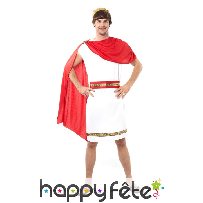 Tenue de romain blanche avec cape rouge