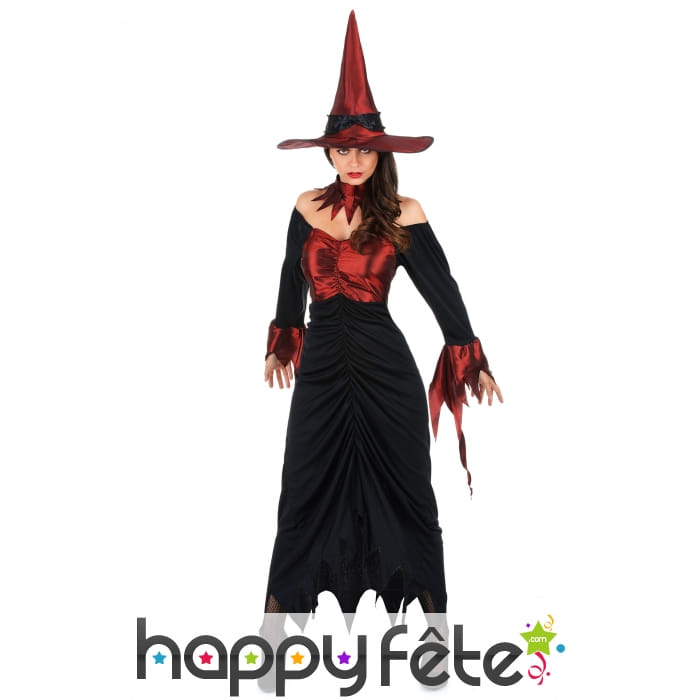 Tenue de sorcière haut rouge satiné pour femme