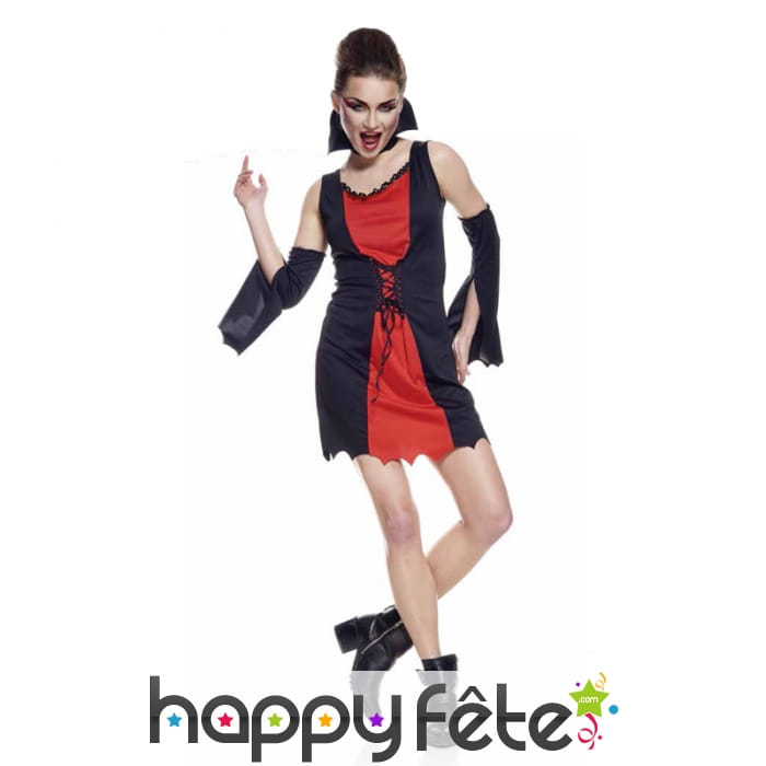 Tenue de sorcière rouge et noire en robe courte