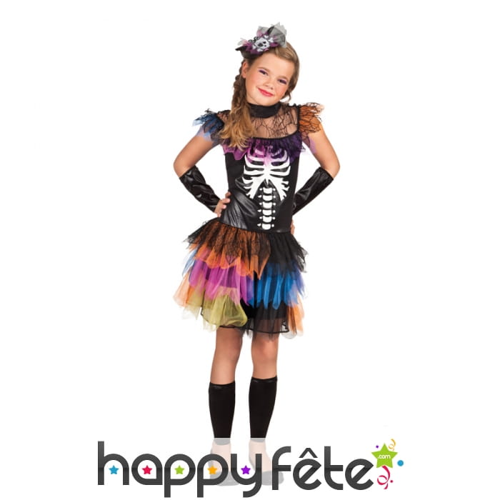 Tenue de squelette avec tutu coloré pour fillette