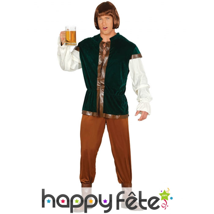 Tenue de tavernier du Moyen âge vert et marron