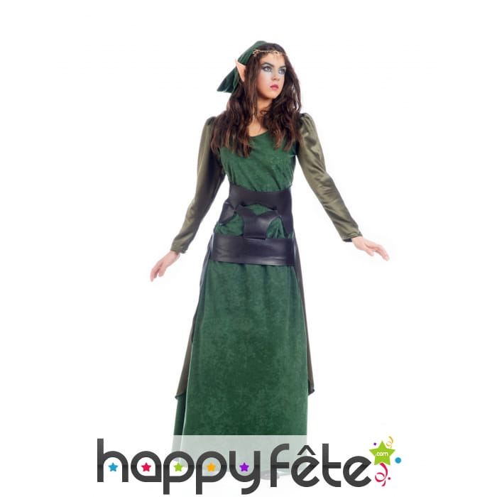 Tenue elfe médiéval aspect velours vert pour femme
