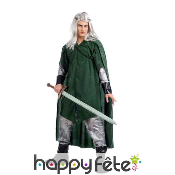 Tenue elfe médiéval vert et argenté pour homme