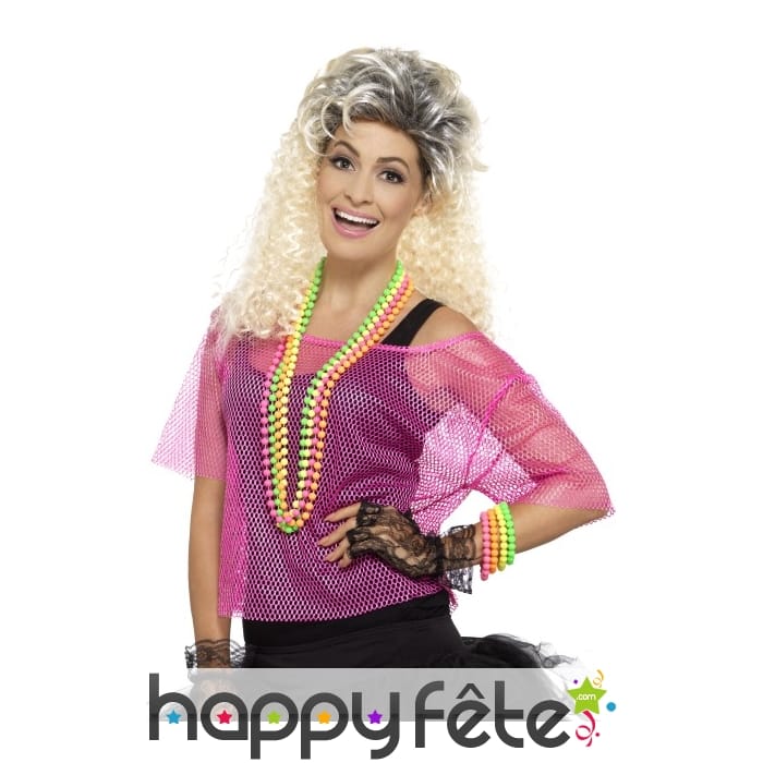 Top filet rose fluo, années 80