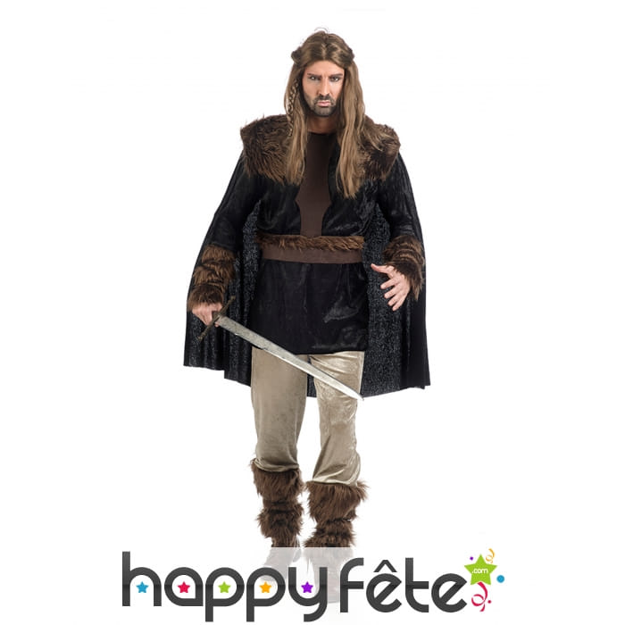 Tenue guerrier médiévale col style fourrure noire