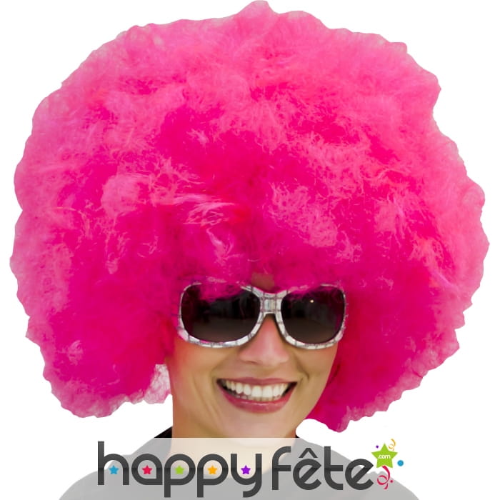 Très grosse perruque afro rose flash