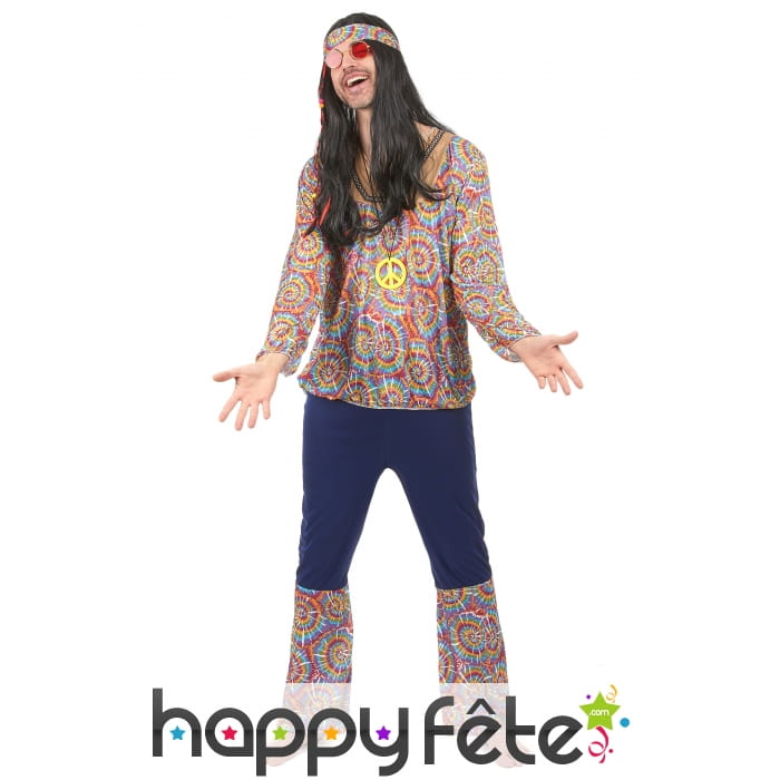 Tenue hippie bleue et motifs années 60 pour homme