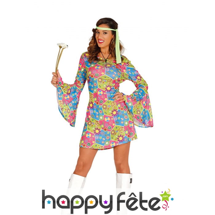 Tenue hippie courte motifs psychédélique femme