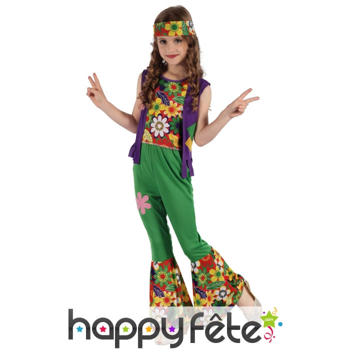 Tenue Hippie Fleurie Fille avec Bandeau