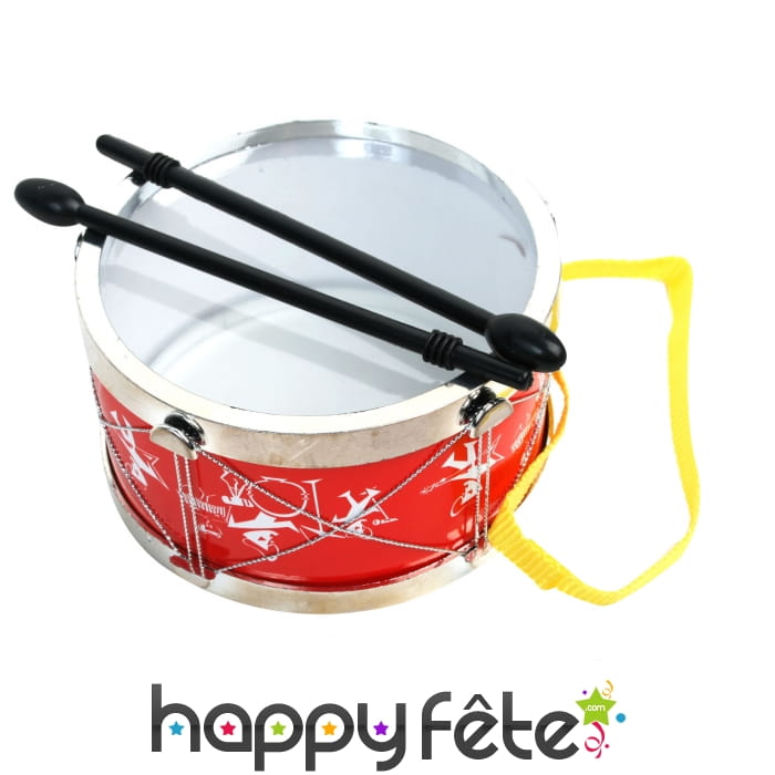 Tambour jouet et baguettes.