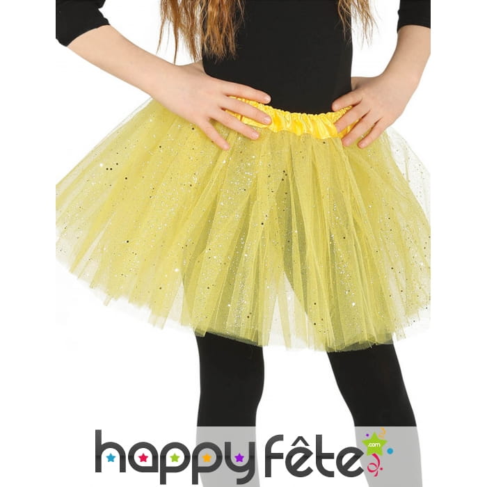 Tutu jaune fille en tulle pailleté argenté