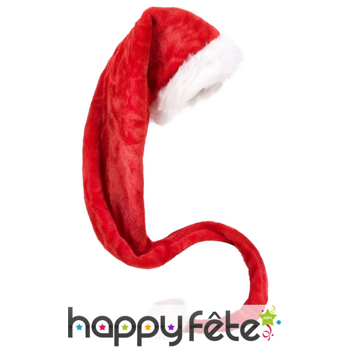 Très long bonnet de Noël rouge effet velours