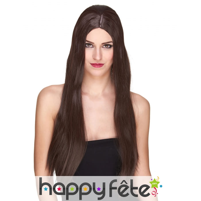 Très longue perruque chatain lisse, luxe