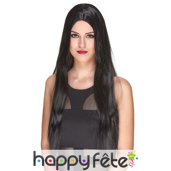 Très longue perruque noire lisse, luxe