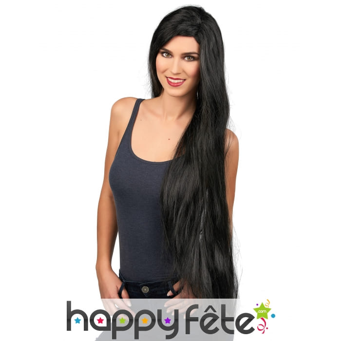 Très longue perruque noire lisse