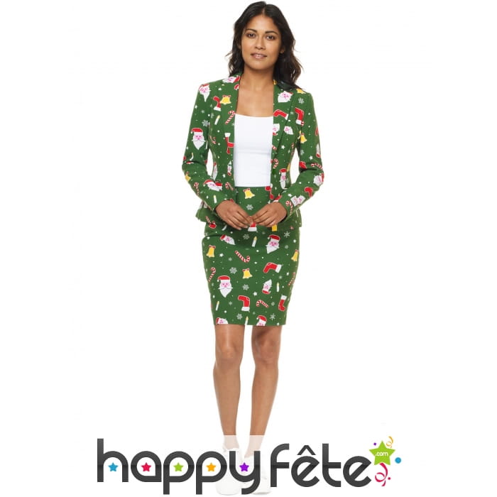 Tailleur motifs de Noël fond vert